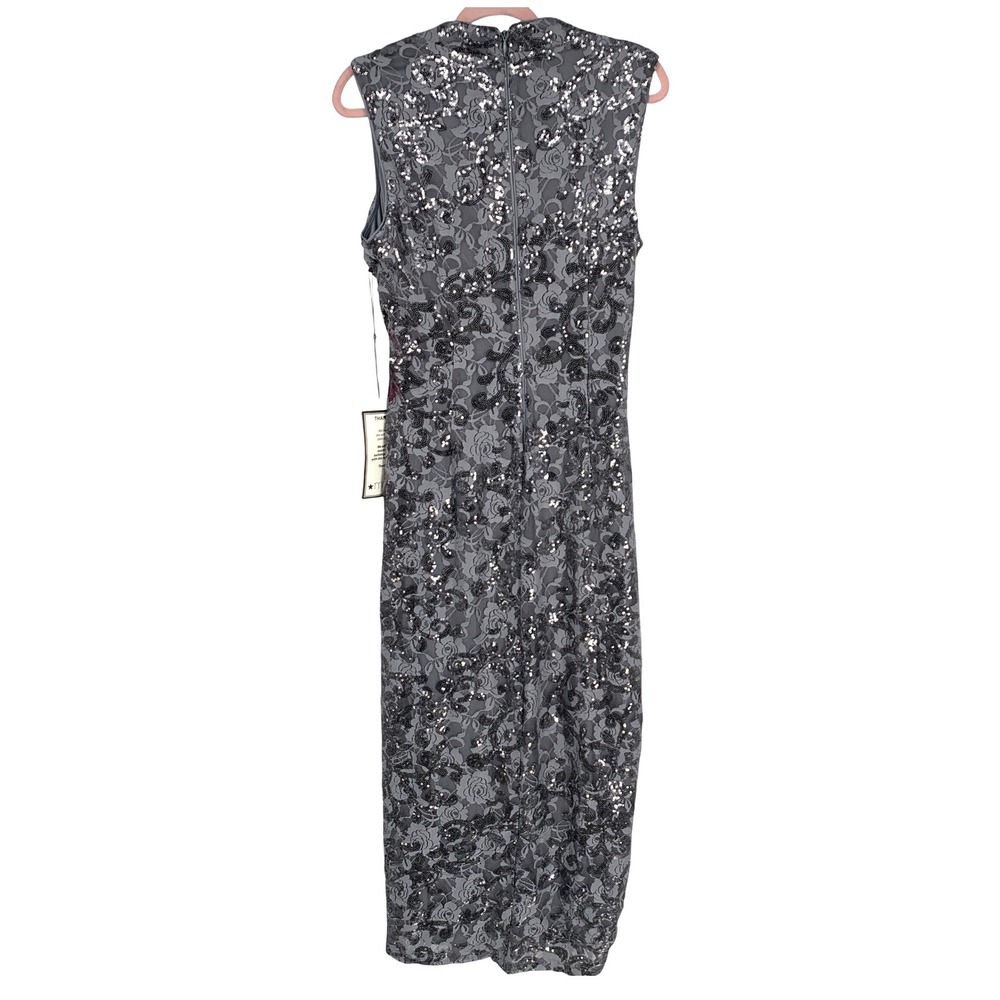 Vince Camuto 12 Gray Sequin Floral Cowl Neck Maxi Dress Evening - Picture 4 of 9